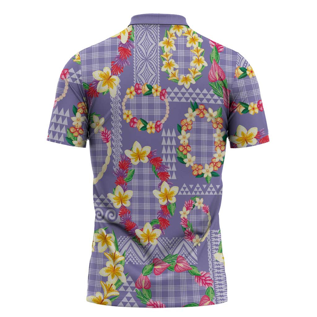 Hawaiian Leis Zipper Polo Shirt Kakau Tattoos and Palaka Pastel Purple Color LT03 - Polynesian Pride