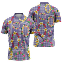 Hawaiian Leis Zipper Polo Shirt Kakau Tattoos and Palaka Pastel Purple Color LT03 - Polynesian Pride