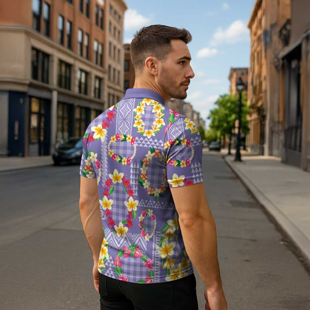 Hawaiian Leis Zipper Polo Shirt Kakau Tattoos and Palaka Pastel Purple Color LT03 - Polynesian Pride