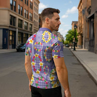 Hawaiian Leis Zipper Polo Shirt Kakau Tattoos and Palaka Pastel Purple Color LT03 - Polynesian Pride