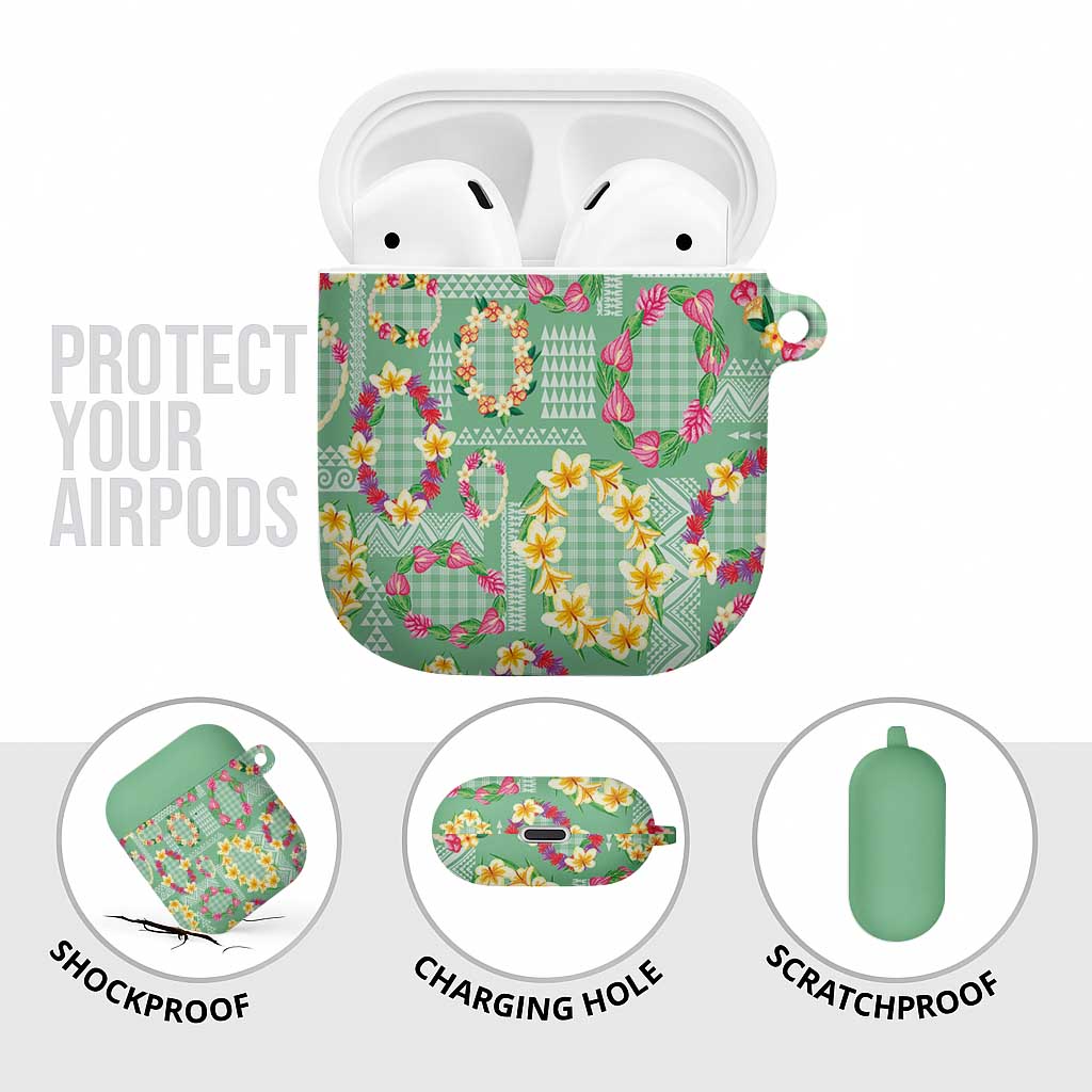 Hawaiian Leis AirPods Case Kakau Tattoos and Palaka Pastel Green Color