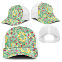 Hawaiian Leis Baseball Net Cap Kakau Tattoos and Palaka Pastel Green Color