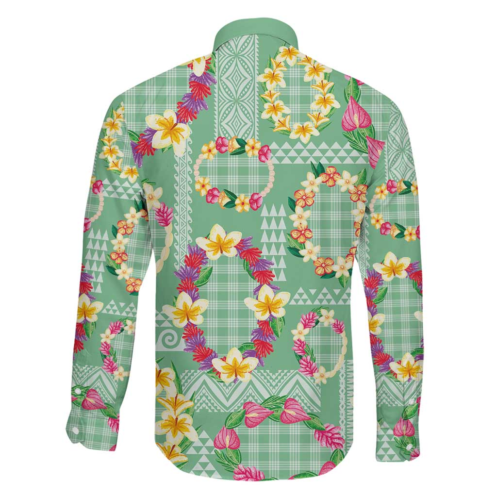 Hawaiian Leis Family Matching Mermaid Dress and Hawaiian Shirt Kakau Tattoos and Palaka Pastel Green Color