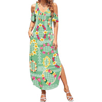 Hawaiian Leis Family Matching Summer Maxi Dress and Hawaiian Shirt Kakau Tattoos and Palaka Pastel Green Color