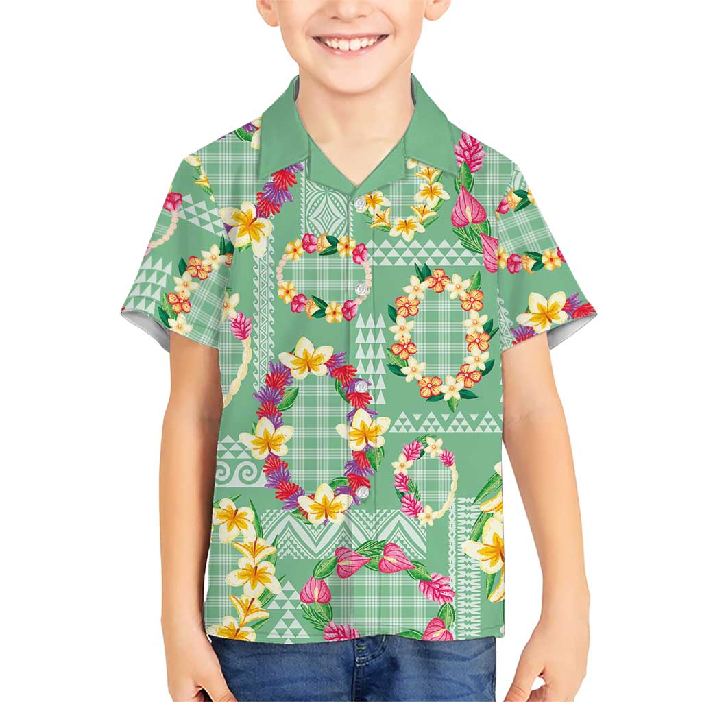 Hawaiian Leis Family Matching Summer Maxi Dress and Hawaiian Shirt Kakau Tattoos and Palaka Pastel Green Color