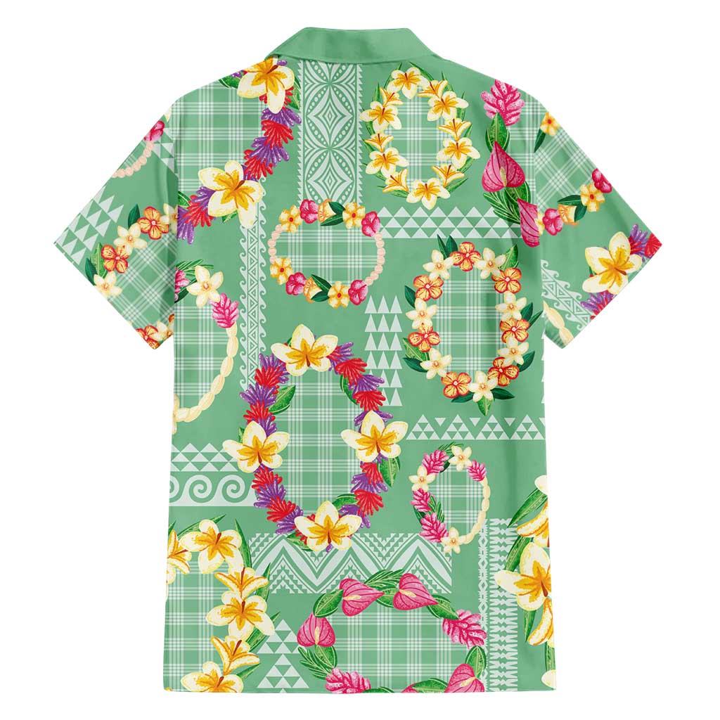 Hawaiian Leis Family Matching Tank Maxi Dress and Hawaiian Shirt Kakau Tattoos and Palaka Pastel Green Color