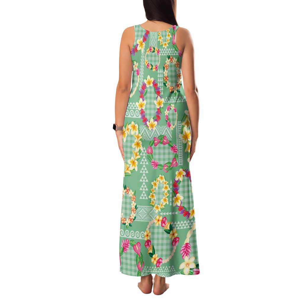 Hawaiian Leis Family Matching Tank Maxi Dress and Hawaiian Shirt Kakau Tattoos and Palaka Pastel Green Color