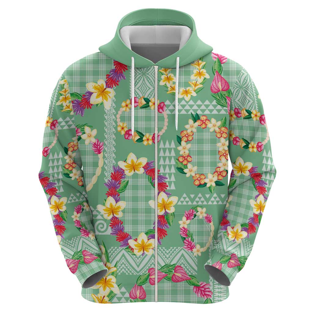 Hawaiian Leis Hoodie Kakau Tattoos and Palaka Pastel Green Color LT03 - Polynesian Pride
