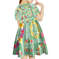 Hawaiian Leis Kid Short Sleeve Dress Kakau Tattoos and Palaka Pastel Green Color LT03 - Polynesian Pride