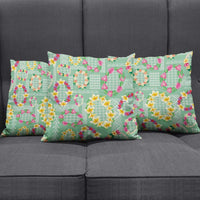 Hawaiian Leis Pillow Cover Kakau Tattoos and Palaka Pastel Green Color