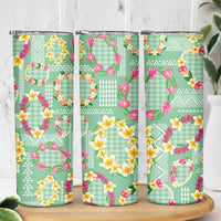 Hawaiian Leis Skinny Tumbler Kakau Tattoos and Palaka Pastel Green Color