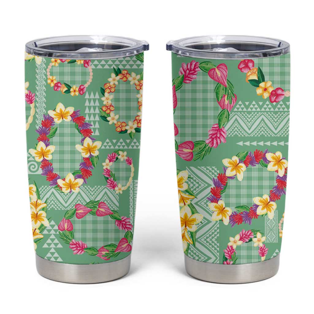 Hawaiian Leis Tumbler Cup Kakau Tattoos and Palaka Pastel Green Color