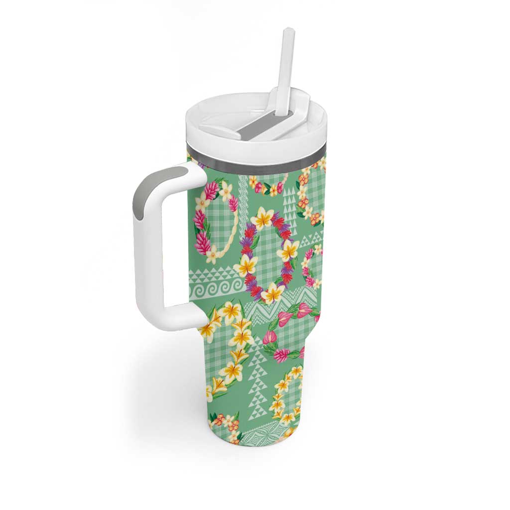Hawaiian Leis Tumbler With Handle Kakau Tattoos and Palaka Pastel Green Color