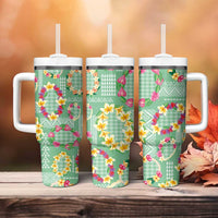 Hawaiian Leis Tumbler With Handle Kakau Tattoos and Palaka Pastel Green Color