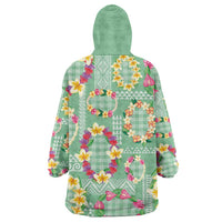 Hawaiian Leis Wearable Blanket Hoodie Kakau Tattoos and Palaka Pastel Green Color LT03 - Polynesian Pride