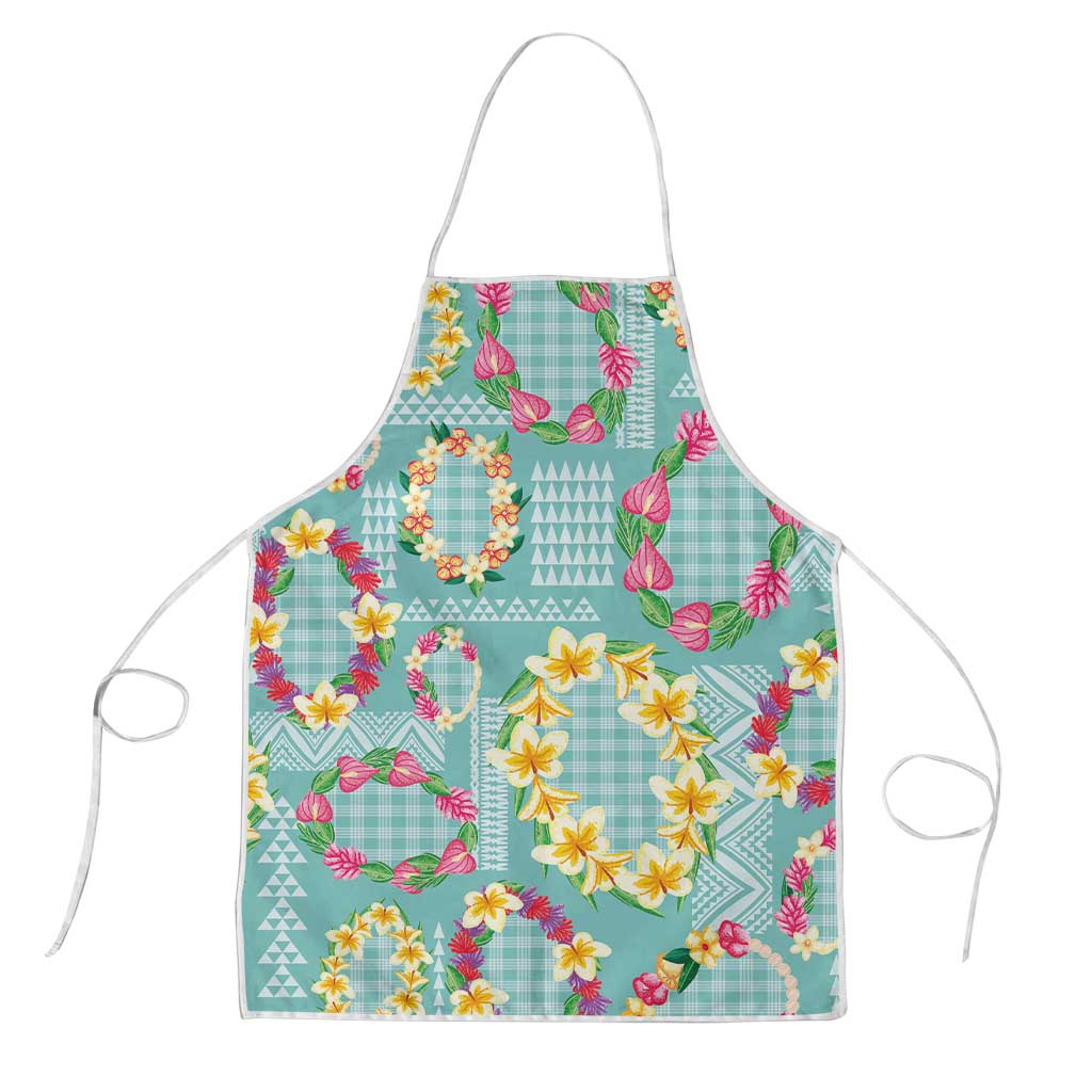 Hawaiian Leis Apron Kakau Tattoos and Palaka Pastel Teal Color
