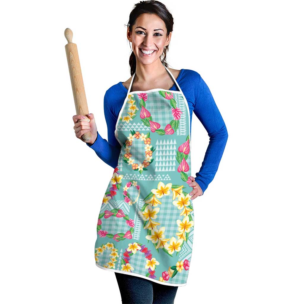 Hawaiian Leis Apron Kakau Tattoos and Palaka Pastel Teal Color