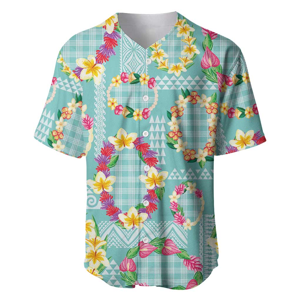 Hawaiian Leis Baseball Jersey Kakau Tattoos and Palaka Pastel Teal Color