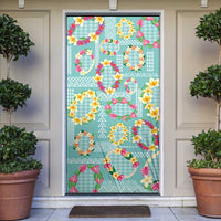 Hawaiian Leis Door Cover Kakau Tattoos and Palaka Pastel Teal Color
