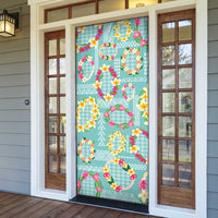 Hawaiian Leis Door Cover Kakau Tattoos and Palaka Pastel Teal Color