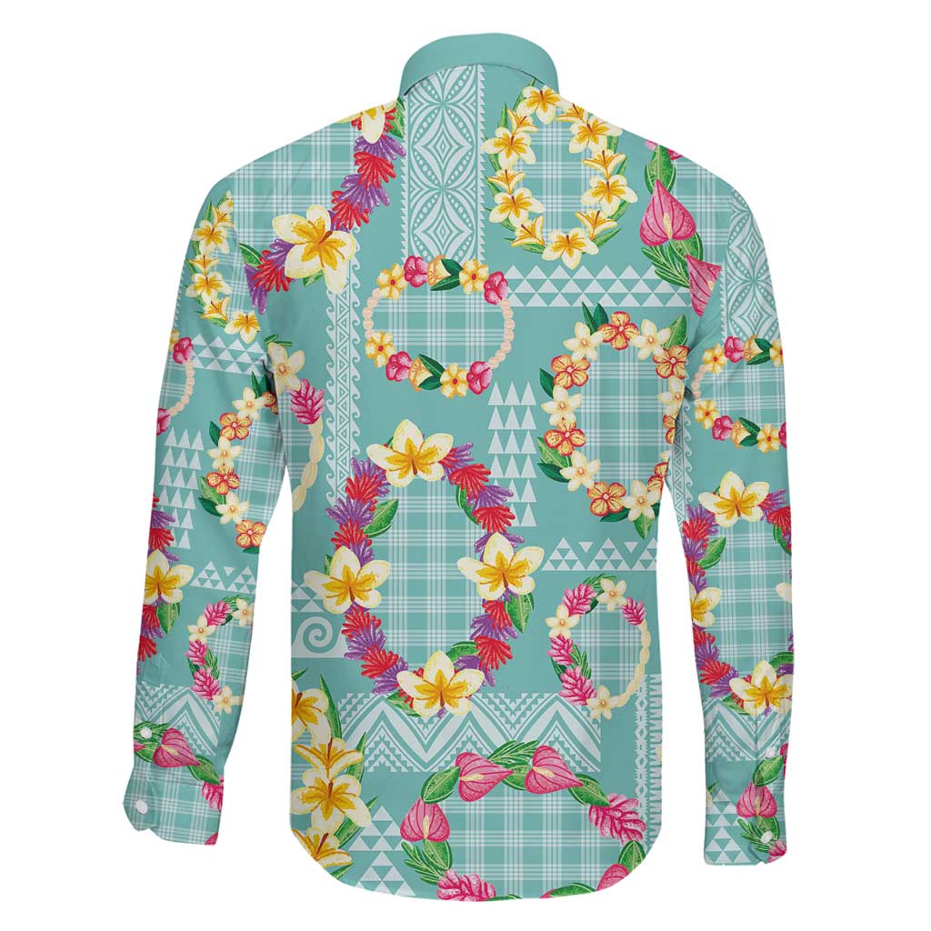Hawaiian Leis Family Matching Summer Maxi Dress and Hawaiian Shirt Kakau Tattoos and Palaka Pastel Teal Color