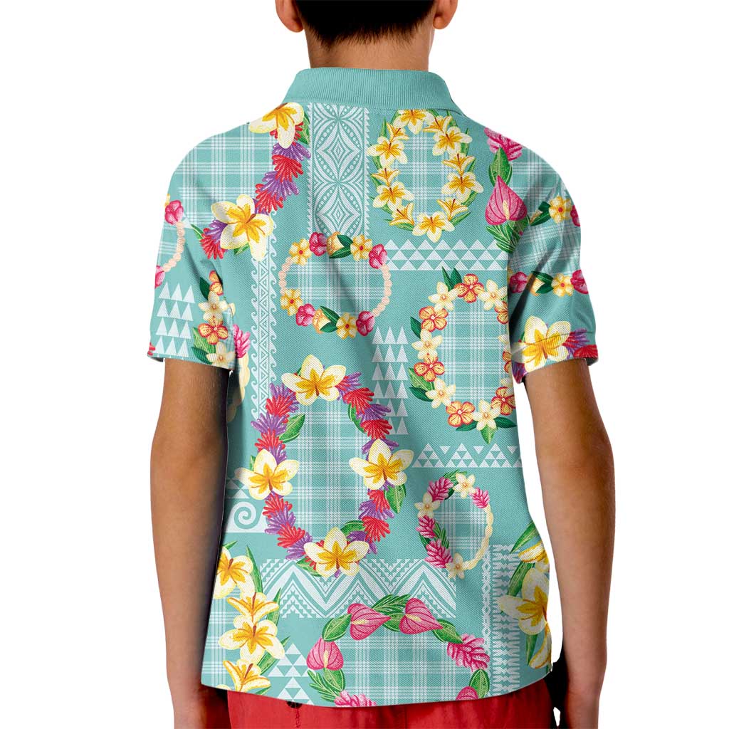 Hawaiian Leis Kid Polo Shirt Kakau Tattoos and Palaka Pastel Teal Color