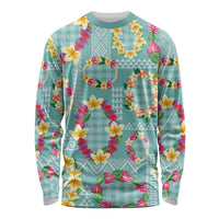 Hawaiian Leis Long Sleeve Shirt Kakau Tattoos and Palaka Pastel Teal Color