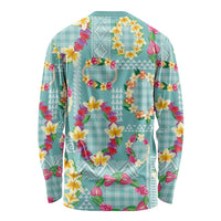 Hawaiian Leis Long Sleeve Shirt Kakau Tattoos and Palaka Pastel Teal Color