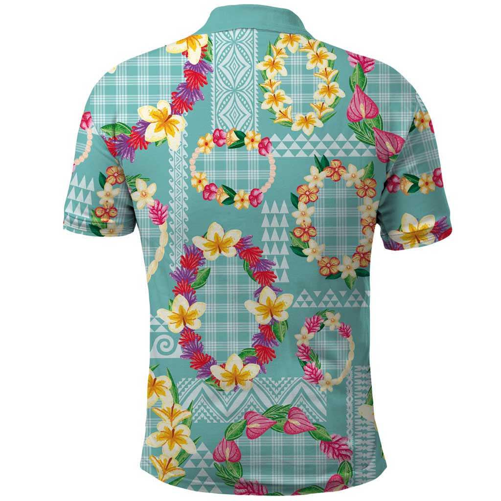 Hawaiian Leis Polo Shirt Kakau Tattoos and Palaka Pastel Teal Color