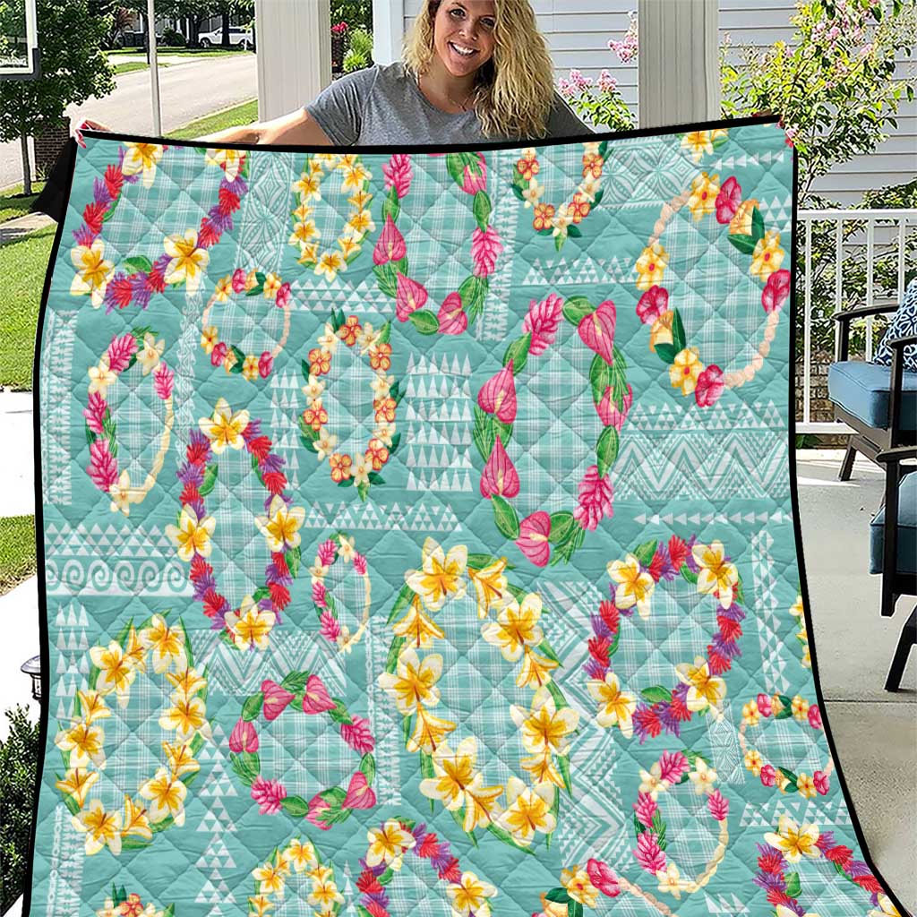 Hawaiian Leis Quilt Kakau Tattoos and Palaka Pastel Teal Color