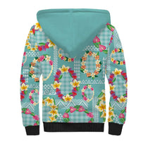 Hawaiian Leis Sherpa Hoodie Kakau Tattoos and Palaka Pastel Teal Color