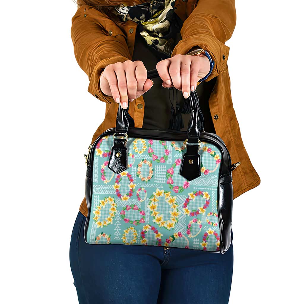 Hawaiian Leis Shoulder Handbag Kakau Tattoos and Palaka Pastel Teal Color