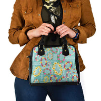 Hawaiian Leis Shoulder Handbag Kakau Tattoos and Palaka Pastel Teal Color