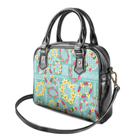 Hawaiian Leis Shoulder Handbag Kakau Tattoos and Palaka Pastel Teal Color