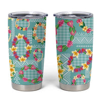 Hawaiian Leis Tumbler Cup Kakau Tattoos and Palaka Pastel Teal Color