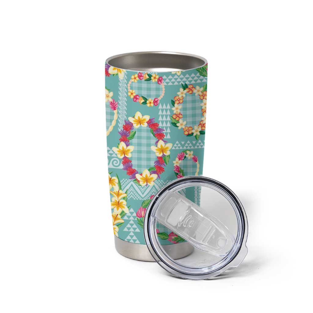 Hawaiian Leis Tumbler Cup Kakau Tattoos and Palaka Pastel Teal Color