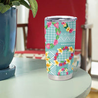 Hawaiian Leis Tumbler Cup Kakau Tattoos and Palaka Pastel Teal Color