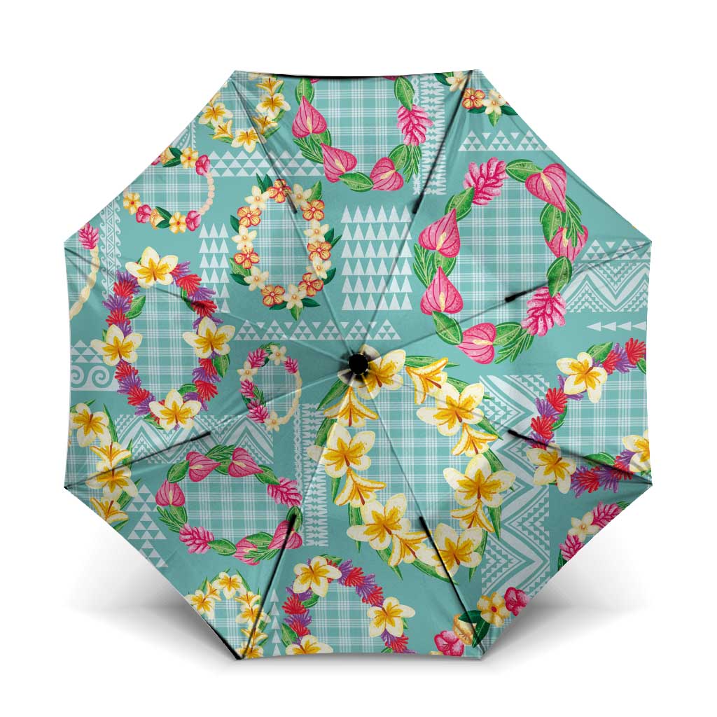 Hawaiian Leis Umbrella Kakau Tattoos and Palaka Pastel Teal Color