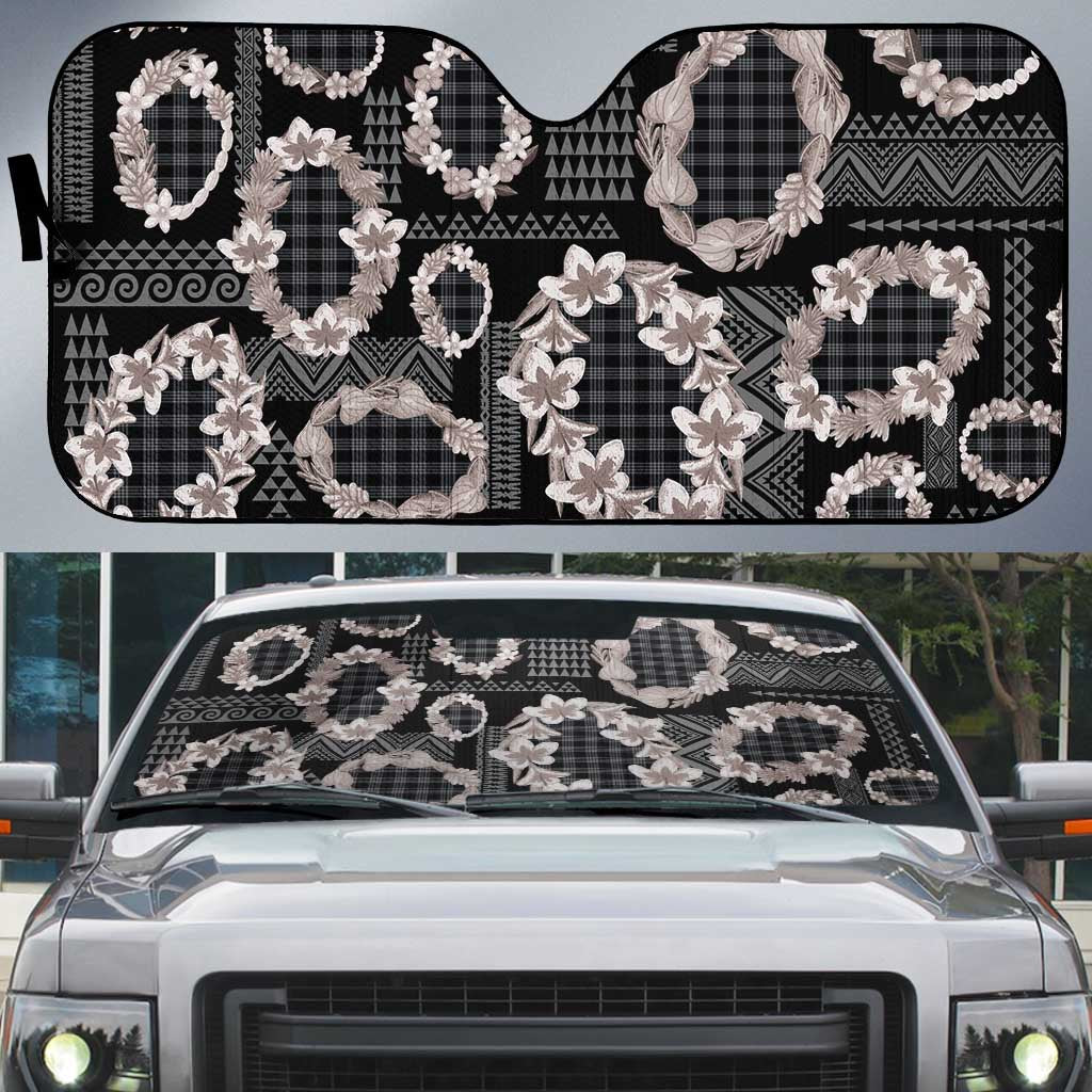 Hawaiian Leis Auto Sun Shade Kakau Tattoos and Palaka Pastel Grayscale