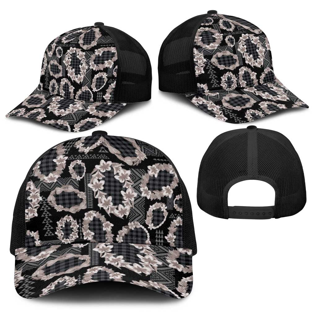 Hawaiian Leis Baseball Net Cap Kakau Tattoos and Palaka Pastel Grayscale