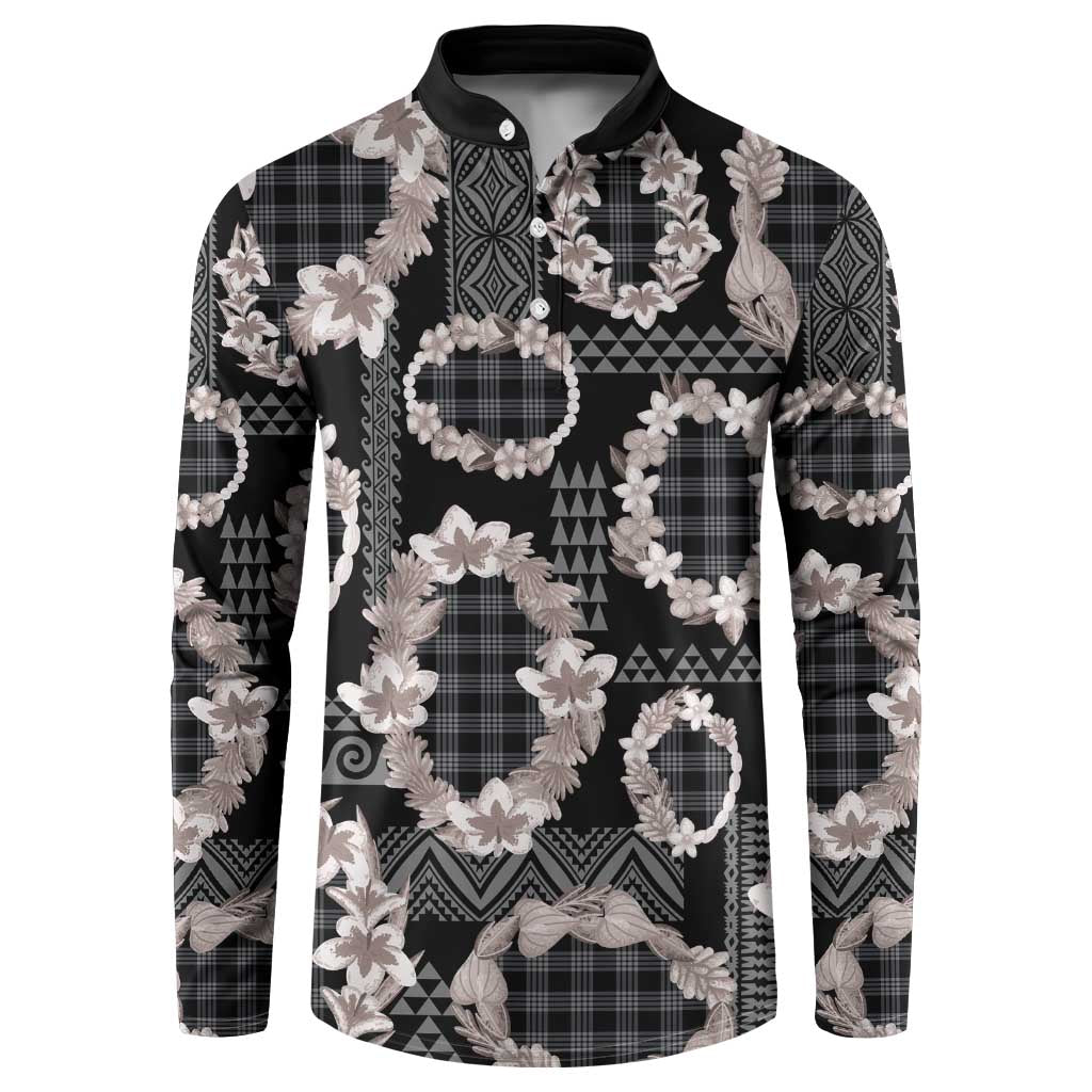 Hawaiian Leis Button Sweatshirt Kakau Tattoos and Palaka Pastel Grayscale