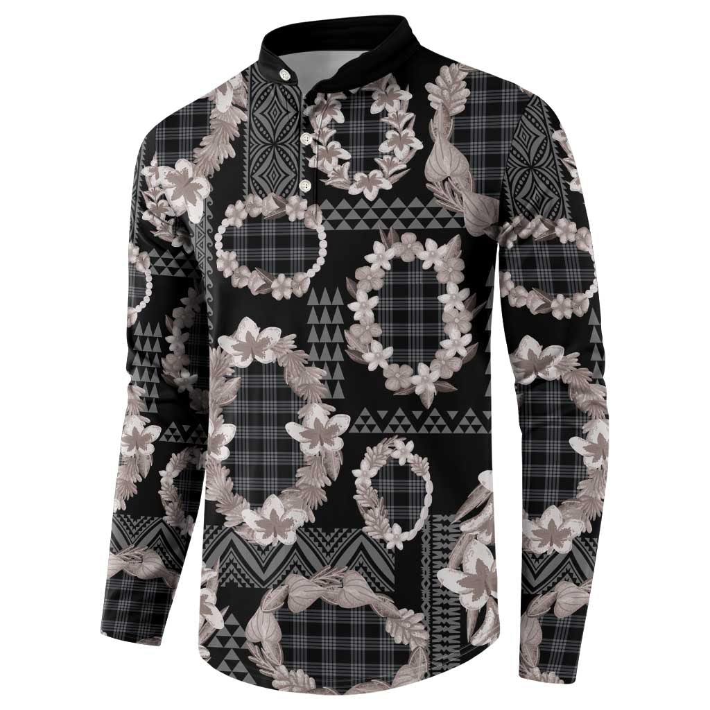 Hawaiian Leis Button Sweatshirt Kakau Tattoos and Palaka Pastel Grayscale