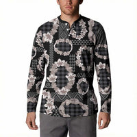 Hawaiian Leis Button Sweatshirt Kakau Tattoos and Palaka Pastel Grayscale