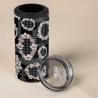 Hawaiian Leis 4 in 1 Can Cooler Tumbler Kakau Tattoos and Palaka Pastel Grayscale