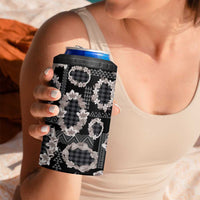 Hawaiian Leis 4 in 1 Can Cooler Tumbler Kakau Tattoos and Palaka Pastel Grayscale