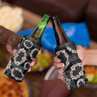 Hawaiian Leis 4 in 1 Can Cooler Tumbler Kakau Tattoos and Palaka Pastel Grayscale