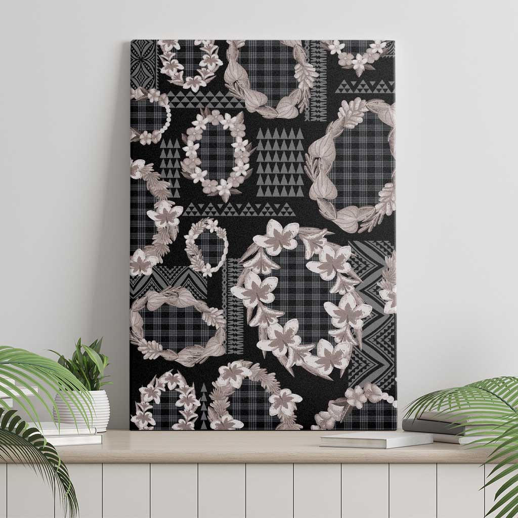 Hawaiian Leis Canvas Wall Art Kakau Tattoos and Palaka Pastel Grayscale