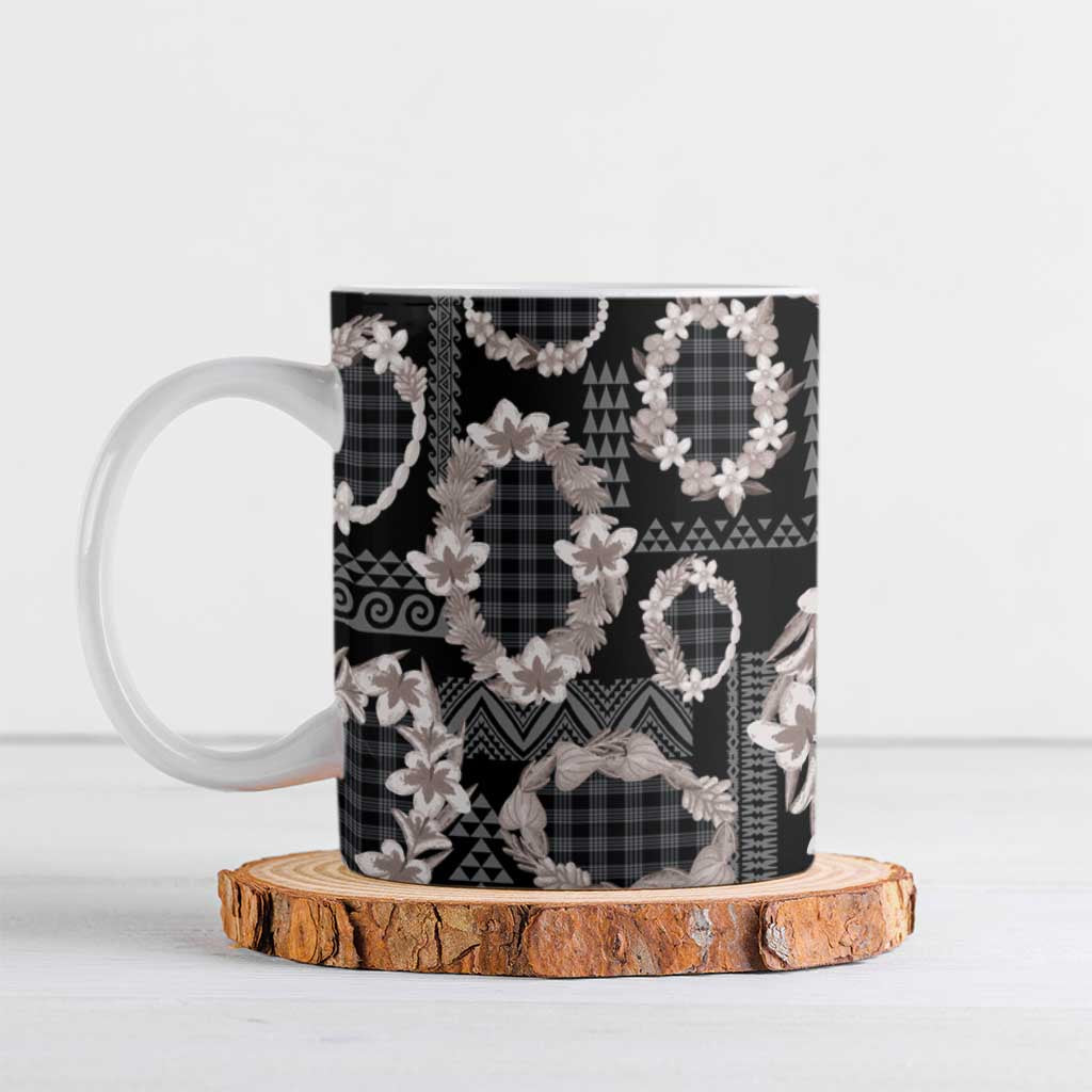Hawaiian Leis Ceramic Mug Kakau Tattoos and Palaka Pastel Grayscale