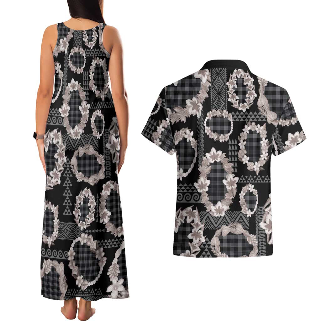 Hawaiian Leis Couples Matching Tank Maxi Dress and Hawaiian Shirt Kakau Tattoos and Palaka Pastel Grayscale