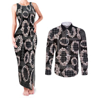 Hawaiian Leis Couples Matching Tank Maxi Dress and Long Sleeve Button Shirt Kakau Tattoos and Palaka Pastel Grayscale